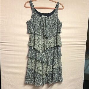 Tiered Ruffle Midi Dress - Navy & Cream Floral